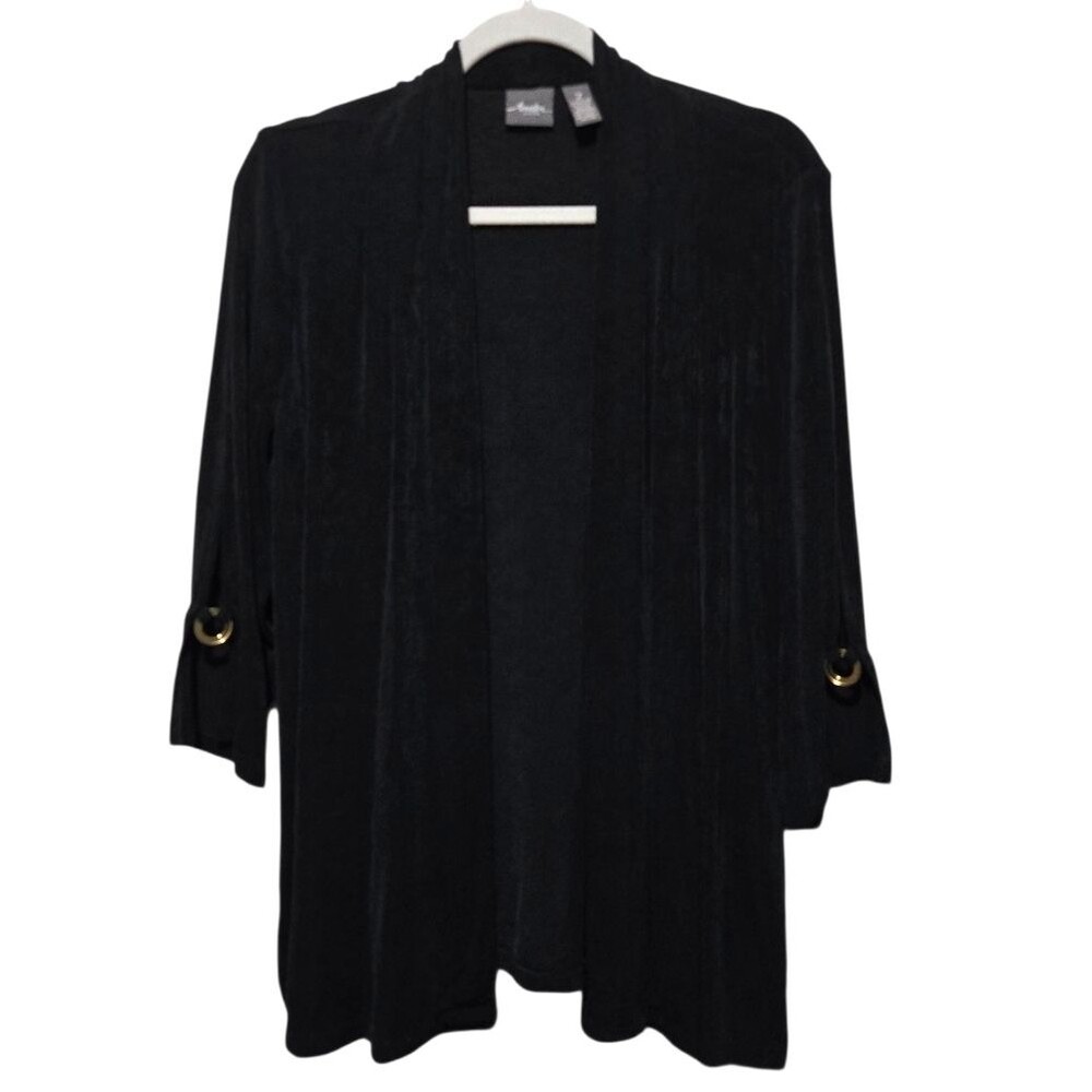 Chico's Travelers Black Cardigan with 3/4 Split Sleeves with Gold Hardware Large